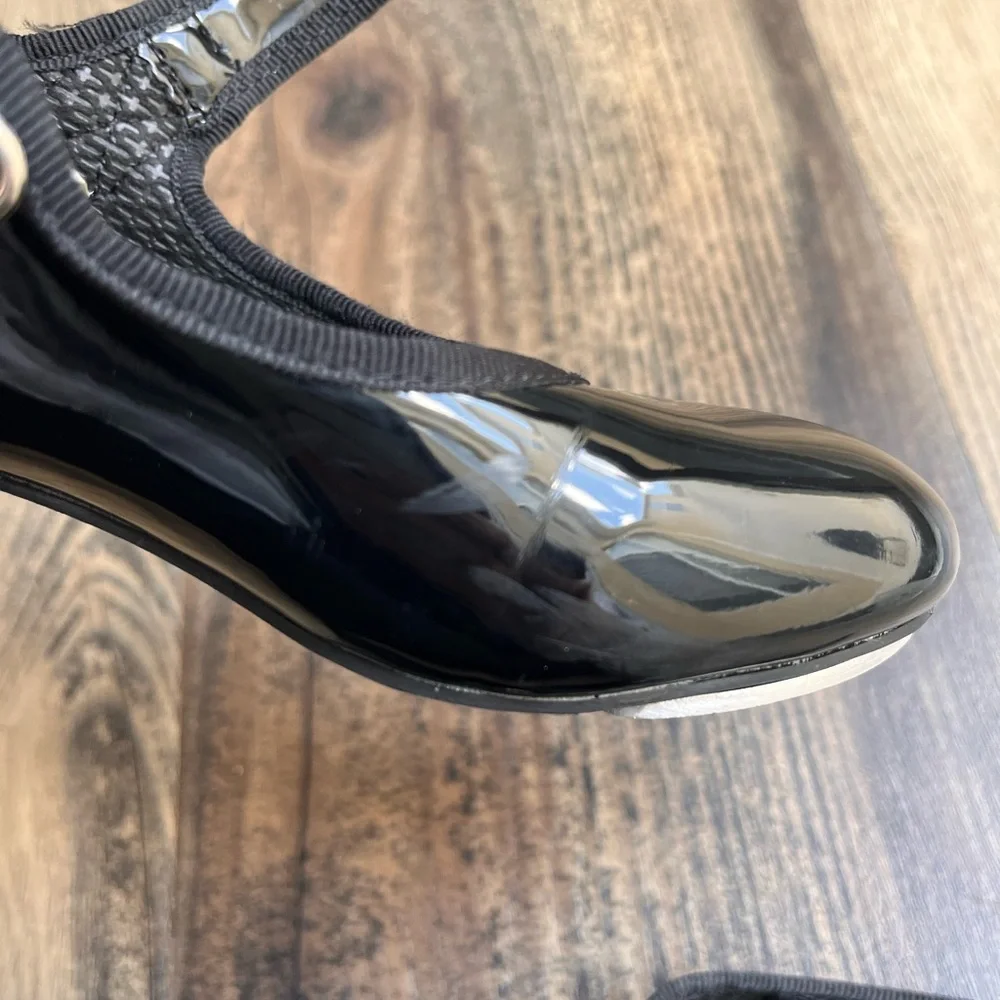 Danskin Girls Black Patent Mary Janes Tap Shoes with Velcro Strap